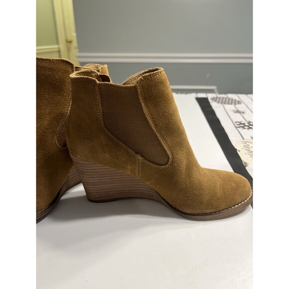 Lucky Brand Yamina Booties Wedge Tan Brown Leather Suede Women’s Sz 7M - Picture 4 of 12